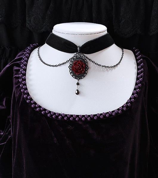 Wholesale Gothic Dark Rose Necklace Personality Collar Halloween Gothic Necklace